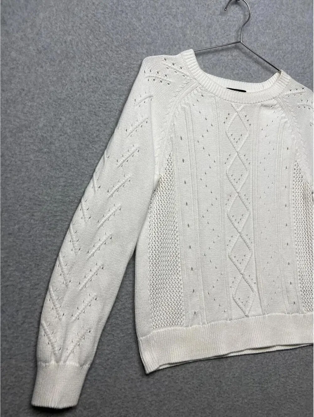 J Crew Knit Cable Pullover Sweater Womens M Classic Casual Simple White